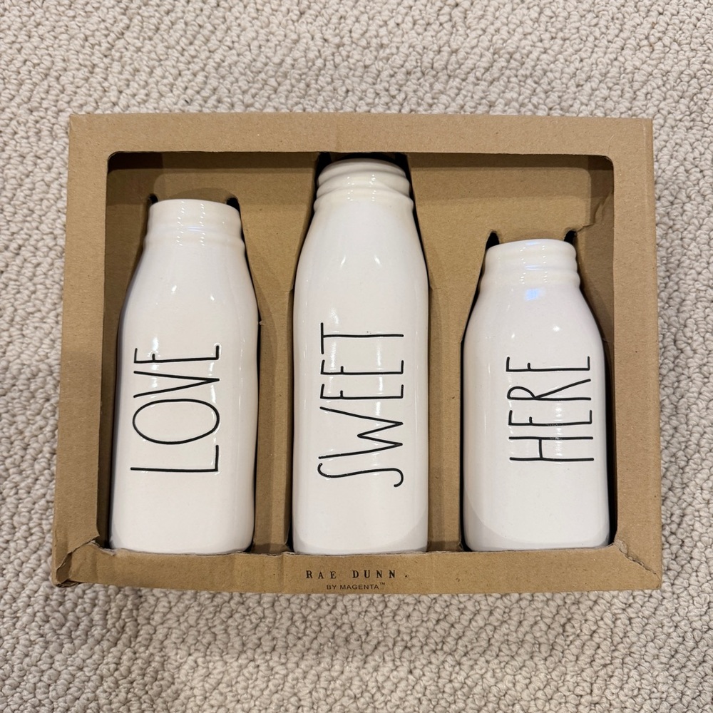 Rae Dunn White Vases Set - Love, Sweet, Here